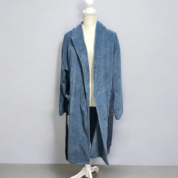 🌻Eberjey Coastal Blue Terry Gender Neutral Long Robe Unisex Size M/L - Picture 7 of 15